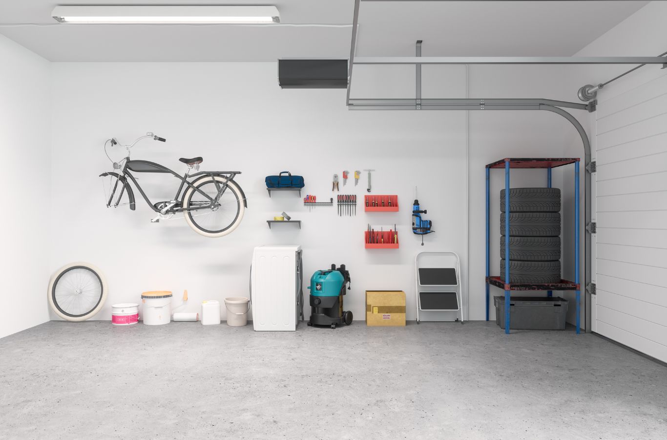 An Expert Epoxy Solutions team member organizing a garage in Topsail Beach, NC, using custom storage solutions to maximize space.